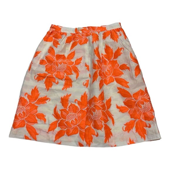 J Crew Skirt Womens 2 White Neon Orange Embroidered Floral Pencil Tropical Beach - Picture 2 of 9